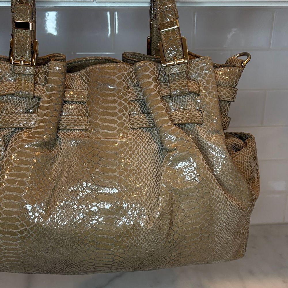 Michael Kors Bag Purse Handbag Edie Python Snakeskin Leather Buckle Shoulder - Picture 7 of 16